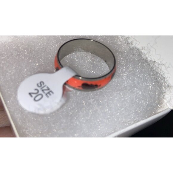 Stainless Steel & Enamel Ring 2 Hearts Joined W/Arrow On Orange Background 20mm - Picture 2 of 3